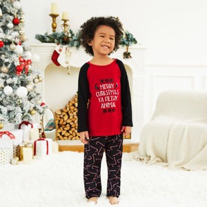 PATPAT Family Christmas Pjs Matching Sets Christmas Letter and Candy Cane Print Red and Black Holiday Jammies Xmas Sleepwear - 1 of 4