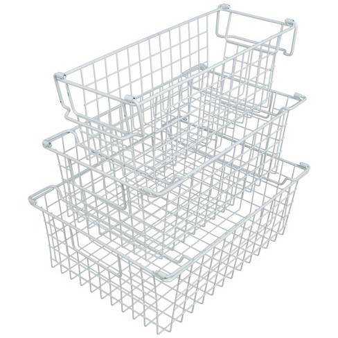 Farmlyn Creek 3 Pack Metal Wire Storage Baskets for Shelves, Pantry,  Closet, Long Narrow Organizer Bin, Black, 16 x 6 x 6 In