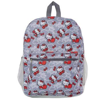 Hello Kitty Backpack for Girls, 16 inch, Red and Grey