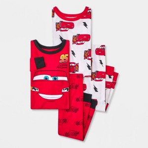 Toddler Boys' 4pc Cars Cotton Long Sleeve Pajama Set - Red/White/Black - 1 of 4