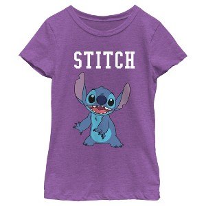 Girl's Lilo & Stitch Collegiate Stitch T-Shirt - 1 of 4