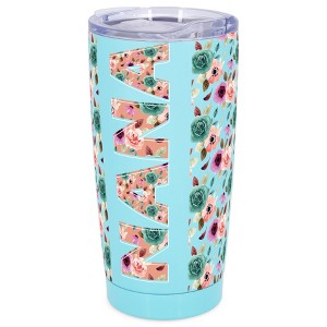 Elanze Designs 20 oz Stainless Steel On the Go Insulated Travel Tumbler With Push Top Lid, Nana Pink & Blue Floral Sky Blue - 1 of 4