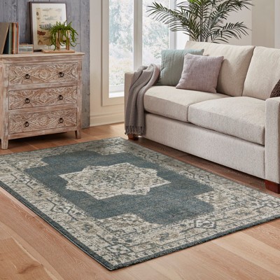 Alton Blue and Beige Synthetic Oriental Area Rug 7'10" x 10'10"