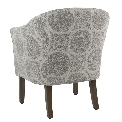 Gray Medallion Barrel Accent Chair with Wood Legs