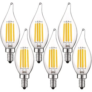 Luxrite Vintage Candelabra LED Bulb 5W=60W Equivalent, 550 Lumens, 2700K Warm White, LED Chandelier Light Bulbs, Dimmable, E12 Base 6 Pack - 1 of 4