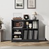Record Player Stand, Farmhouse Turntable Stand with 6 Vinyl Storage, Vinyl Display Holder Shelf, Wooden Storage Organizer for Living Room, Black - 4 of 4