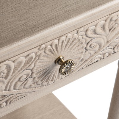 Josie Greige Wood and Metal 1-Drawer Accent Table