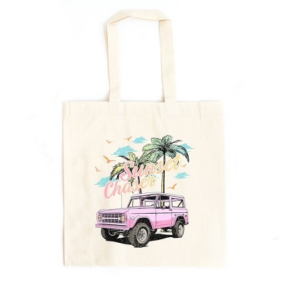City Creek Prints Sunset Chaser Jeep Canvas Tote Bag - 15x16 - Natural