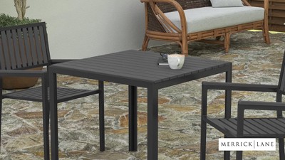 Black Steel Frame Square Patio Dining Table with Poly Resin Slatted Top