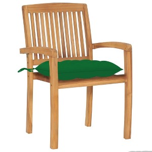 vidaXL 2x Solid Wood Teak Patio Chairs with Green Cushions - 1 of 4
