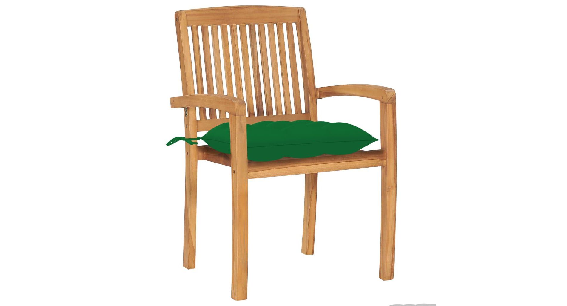 vidaXL 2x Solid Wood Teak Patio Chairs with Green Cushions