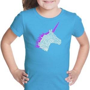 LA Pop Art Girl's Word Art T-shirt - Unicorn - 1 of 4