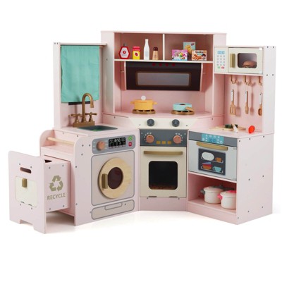 Safstar Corner Kitchen with Lights and Sounds Interactive Wooden Playset for Ages 3+