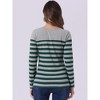 INSPIRE CHIC Women's Color Block Round Neck Long Sleeves Striped Basic T-Shirt - 4 of 4