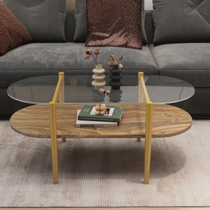 PAGED Oval Coffee Table Modern Living Room Table with Tempered Glass Top and Tapered Legs, Center Table for Living Room, Study - 1 of 4