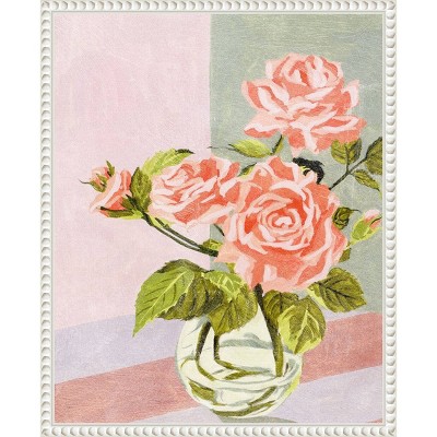 Douces Roses I Pink and Green Floral Canvas Print with White Frame