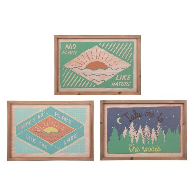 Transpac MDF Nature Framed Canvas Decor Set of 3 Spring Home Decorations