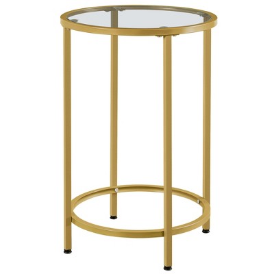 Yaheetech Round Accent Table with Glass Top and Metal Frame for Living Room