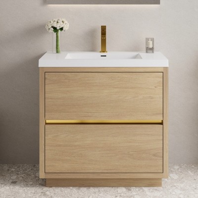 GlasFlength Bathroom Storage Cabinets, Freestanding, Open shelving Bathroom Vanity，Assembly Required, Beige, 35.5"*19.75"*35.5"