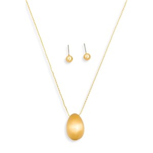 Slickblue Women's Jewelry Set, Oval Dome Pendant Necklace & Ball Shape Earrings, Metal Gold, Boho Style - 1 of 3