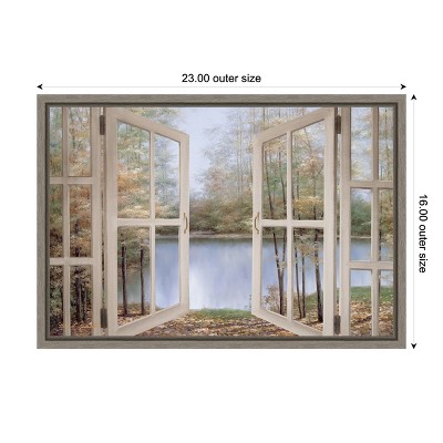 Autumn Woods Scenic Canvas Print with Gray Frame