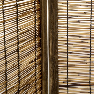 Brown Woven Bamboo 4-Panel Folding Room Divider