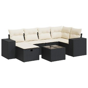 vidaXL Garden Sofa Set Black and Cream White - 1 of 4