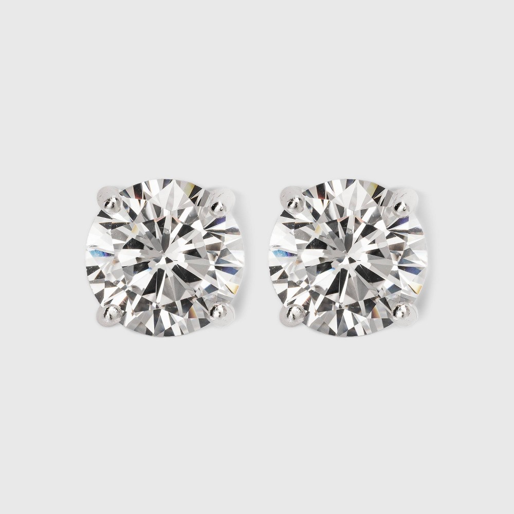 Photos - Earrings Sterling Silver Round Cubic Zirconia Stud Earring - A New Day™ Silver