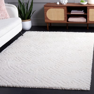 Ivory Geometric Shag Synthetic Area Rug, 4' x 6'