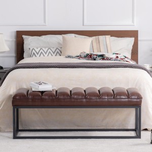 Modern Tufted Ottoman Bench with Faux Leather Upholstery and Supportive Cushioning for Bedroom or Entryway -3irtyhousy - 1 of 4