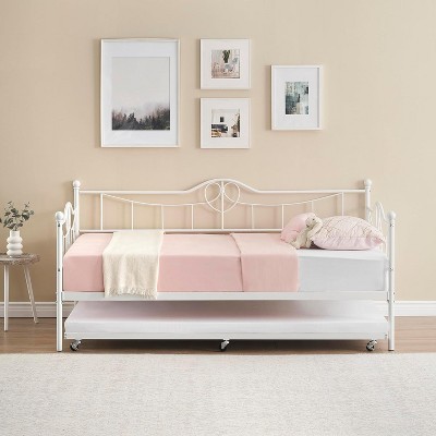 Metal Daybed with Trundle Bed, Twin Size Day Bed with Headboard and Heavy Duty Steel Slats Support, Mattress Foundation Platform Sofa Bed