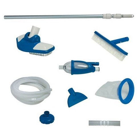 Intex Deluxe Pool Maintenance Kit with Vacuum, 110 In Pole, Wall Brush, and 24 Ft Hose with Swimline 7 In Swimming Pool Floating Chlorine Dispenser - image 1 of 4