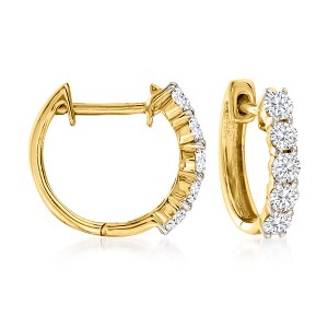 Ross-Simons 0.50 ct. t.w. Diamond Huggie Hoop Earrings in 14kt Yellow Gold - 1 of 4