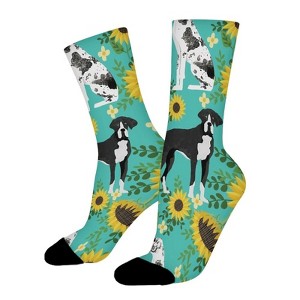 Great Dane Dog Sunflower Women Printed Crew Socks Funny Funky Socks Soft Polyester Novelty Gifts for Artists Men - 1 of 1