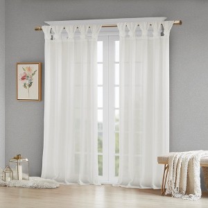 MAYEERTY Floral Embellished Cuff Tab Top Solid Curtain Panel(Only 1 Pc Panel) - 1 of 4