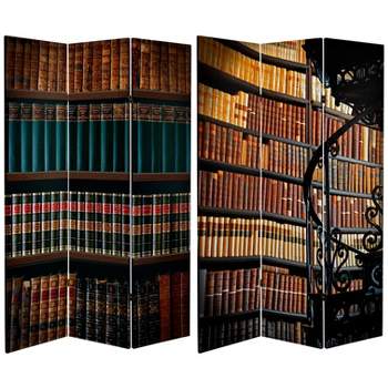 6" Double Sided Library Canvas Room Divider, Brown - Oriental Furniture, Lightweight Spruce Frame, High Saturation Ink Print, No Assembly Required