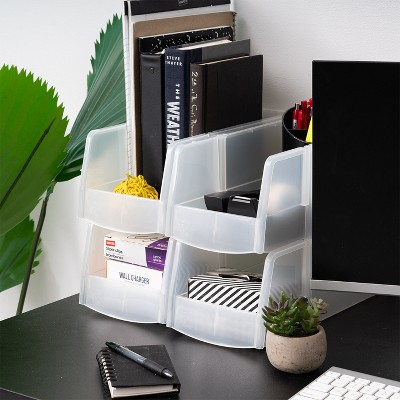 Clear Stackable Plastic Open Front Storage Bins, Large - 8 Pack