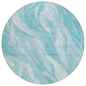 Teal Blue Aqua And Ivory Abstract Washable Indoor Outdoor Area Rug - 1 of 4