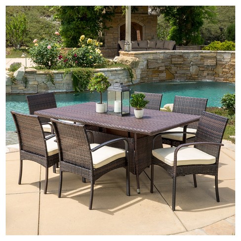 Wicker 7 piece outdoor best sale dining set