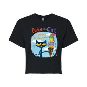 Women's - Pete the Cat - Screams For Ice Cream Cropped Graphic T-Shirt - 1 of 4
