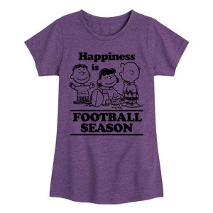 Girls' - Peanuts - Happiness Is Football Season Fitted Short Sleeve Graphic T-Shirt - 1 of 4