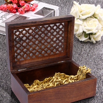 Large Mango Wood Keepsake Box with Hinged Trellis Lid