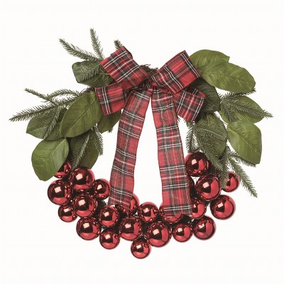 Transpac Natural Fiber Multicolor Christmas Ornaments and Plaid Wreath