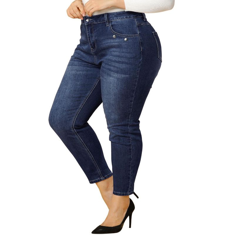 Agnes Orinda Women's Plus Size Denim Mid-Waist Stretch Washed Skinny Jeans, 1 of 8