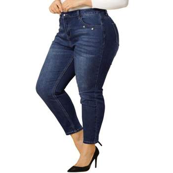Agnes Orinda Women's Plus Size Denim Mid-Waist Stretch Washed Skinny Jeans