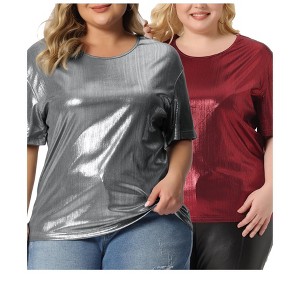 Agnes Orinda Women's Plus Size Metallic Holographic Concert Carnival Party Packs Blouses - 1 of 4