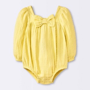 Baby Girls' Bow Romper - Cloud Island™ Yellow - 1 of 4