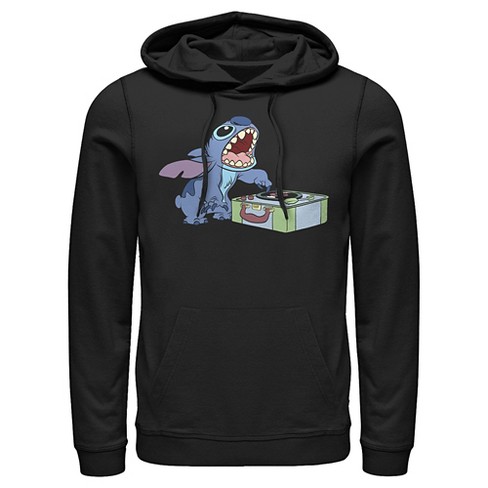 Men's Lilo & Stitch Record Scratch Pull Over Hoodie - Black - 2X Large