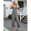 Women's Summer Smocked Jumpsuits Casual Square Neck Short Sleeve High Waist Wide Leg Rompers with Pockets - 4 of 4