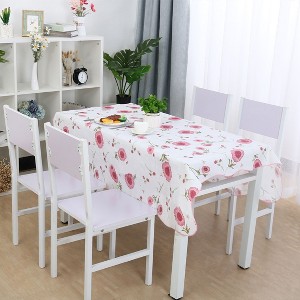 PiccoCasa Vinyl Pink Flower Print Square Water Oil Resistant Tablecloths 53" x 53" 1 Pc - 1 of 3